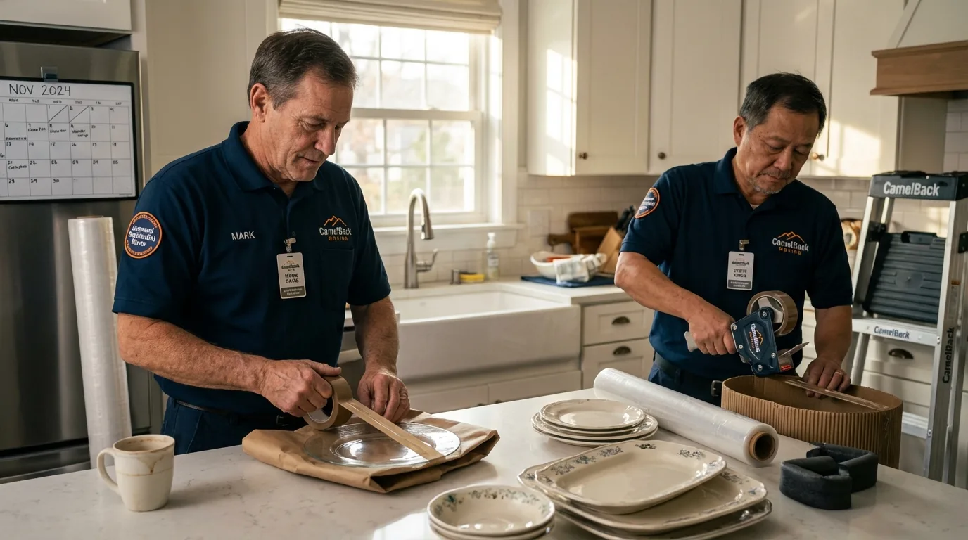 Professional crew packing kitchen dishware in Moravian Falls, NC